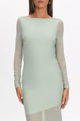 Lustre Long Sleeve Open Back Maxi Dress Sage