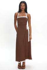 Belira Wrap Front Midi Dress Chocolate