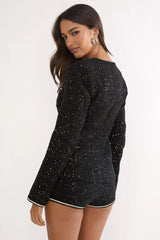 Kyomi Gold Button Tweed Shorts Black Gold