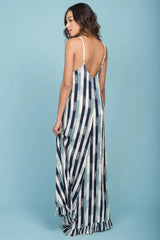 Tristan Striped Crochet Detail Maxi Dress Navy & Beige