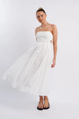June Sun Tied Back Midi Dress White