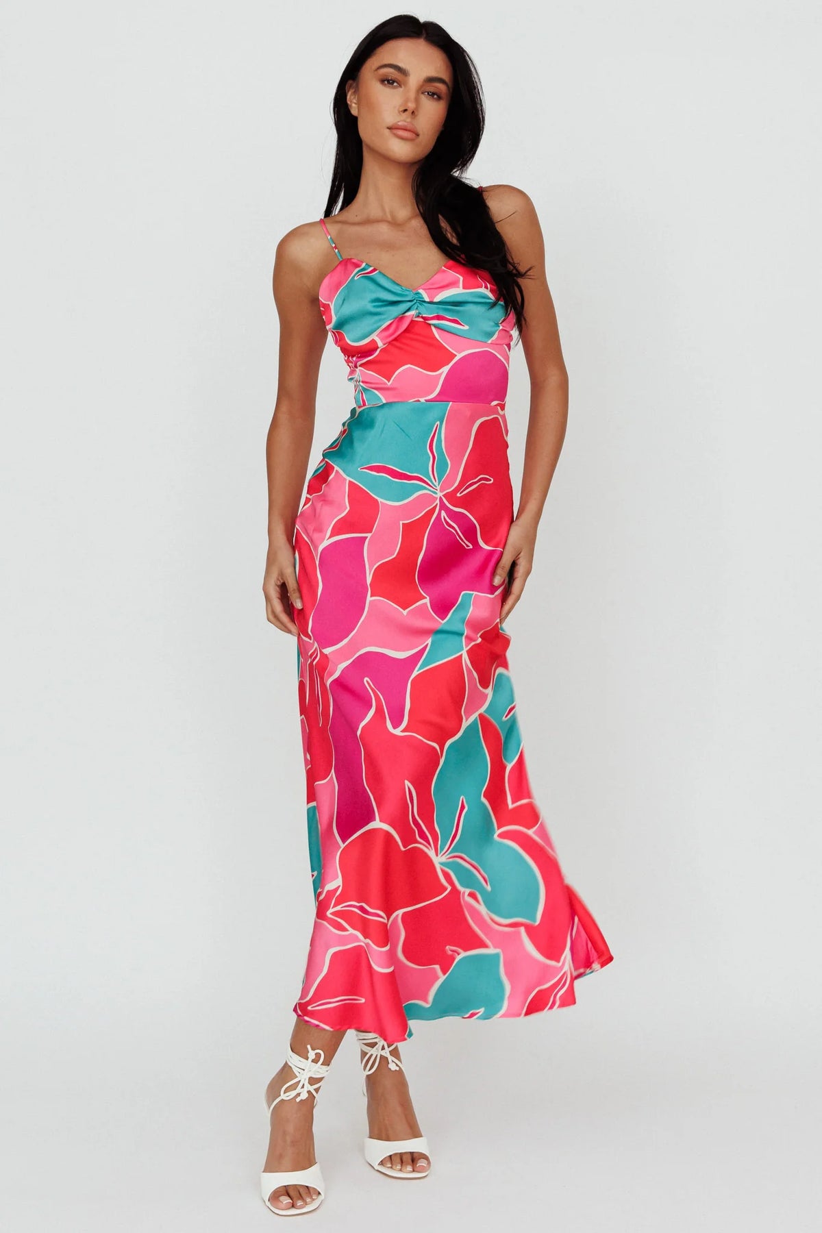 Hula Sweetheart Midi Dress Floral Red