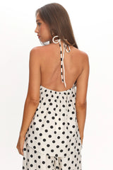 Galentines Halterneck Top Polka Dot Ivory