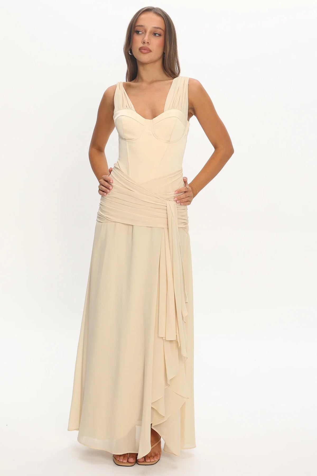 Keia Waist Sash Maxi Dress Powder Butter