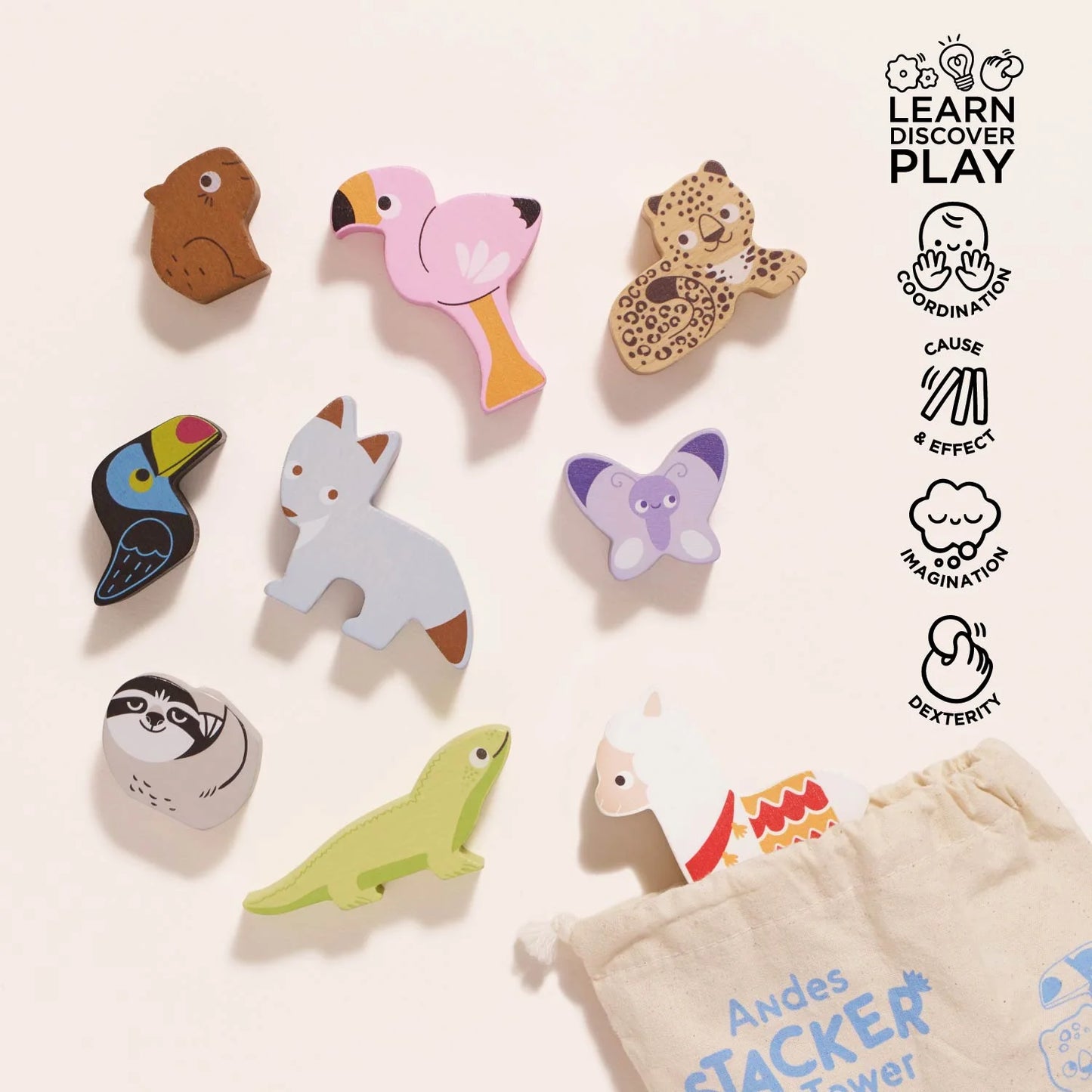 Wooden Stacking Animals & Bag