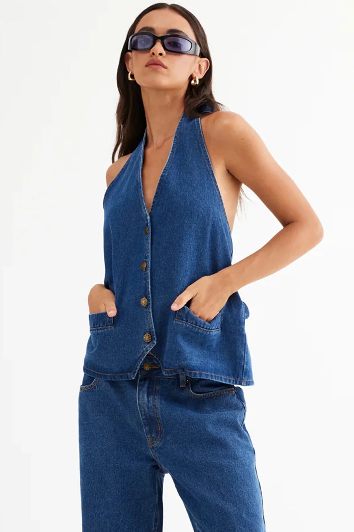 LIONESS Hills Halter Top Dark Denim