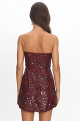 Entered The Chat Strapless Mini Dress Sequin Wine