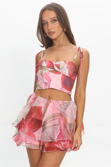Varenna Tied Shoulder Top Print Red