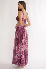 Pirelle Cut-Out Back Maxi Dress Leopard Purple