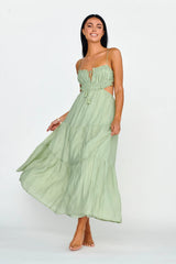 Eyona Cut-Out Waist Tie Maxi Dress Sage