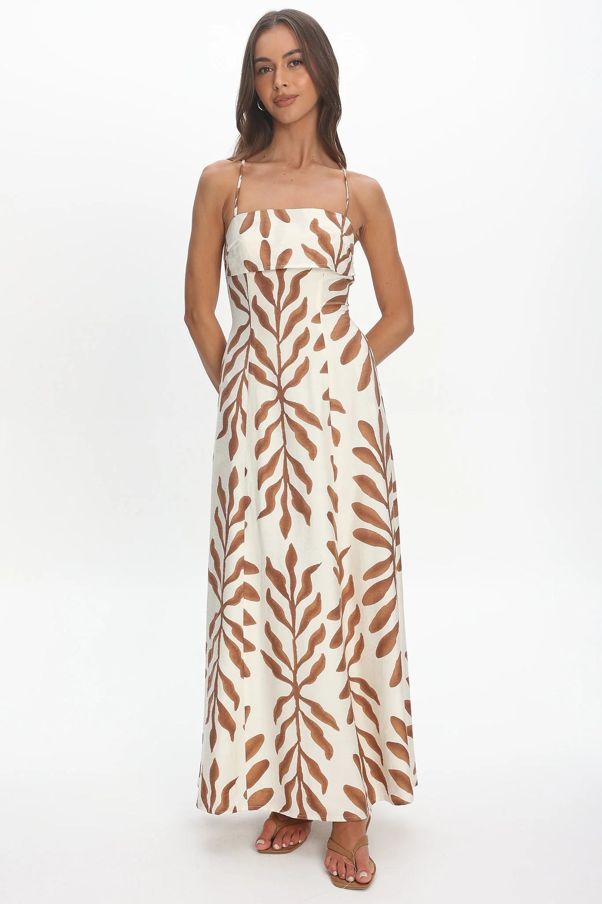 Mariana Strappy Back Maxi Dress Print Cream