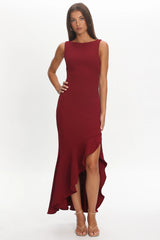 Lights On Asymmetric Hem Maxi Dress Wine