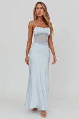 Nerida Sheer Waist Back Twist Maxi Dress Blue