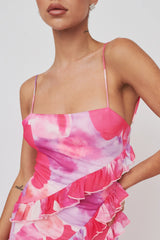 Crush On You Split Ruffle Midi Dress Pink