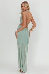Make It Count Backless Cowl Maxi Dress Sage