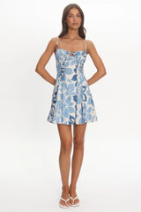 Doe Tied Bust Mini Dress Print Floral Blue