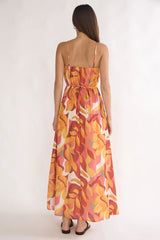 Lysette Pintuck Pleat Maxi Dress Print Orange