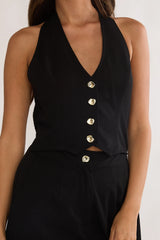 Ambrin Halterneck Button Jumpsuit Black