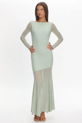 Lustre Long Sleeve Open Back Maxi Dress Sage