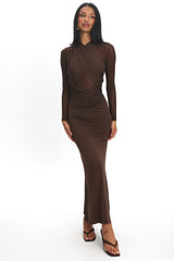 Esther Sheer Waist Maxi Dress Chocolate