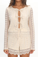 Perrine Lace Tie Front Top Oat