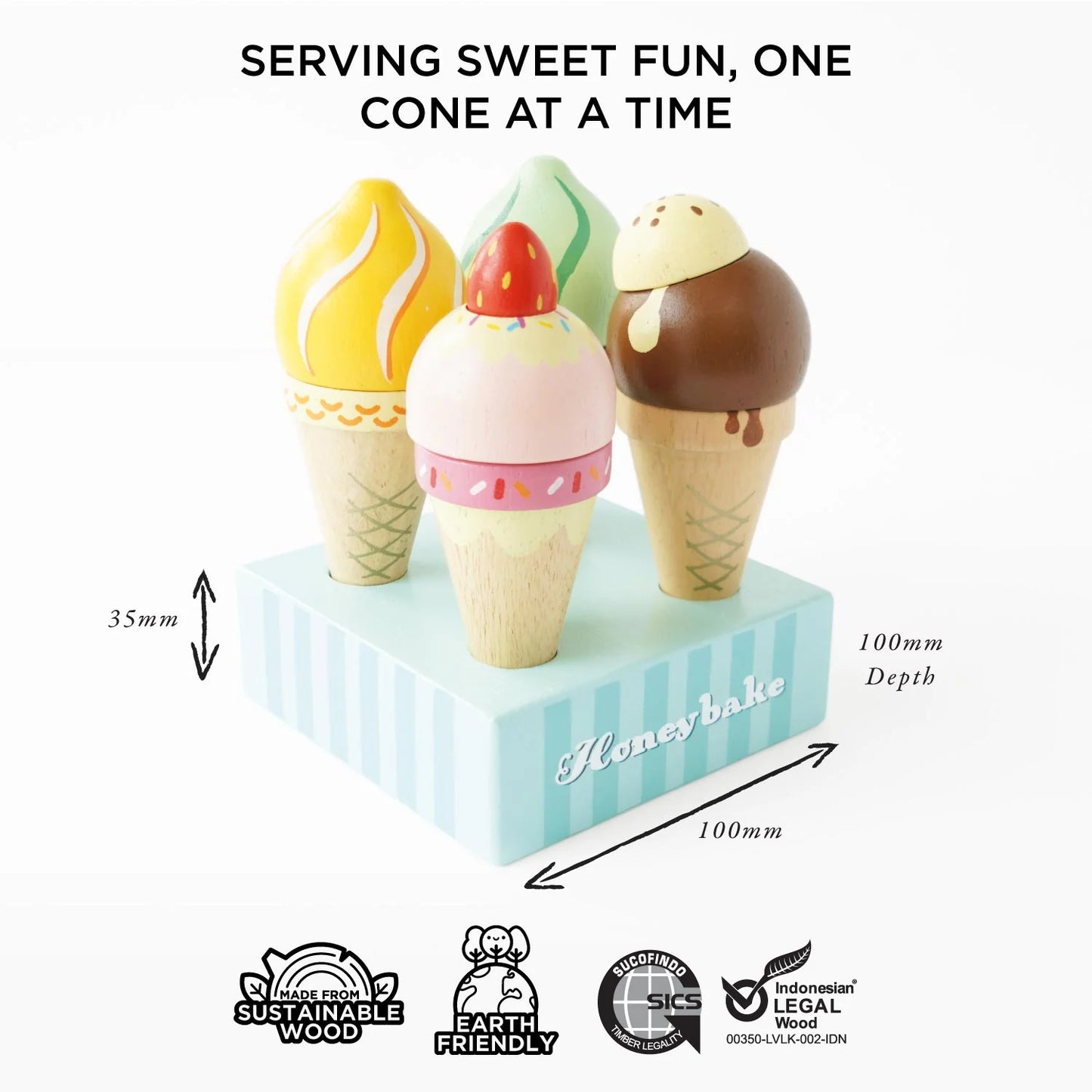 Wooden Ice Cream Cones Set