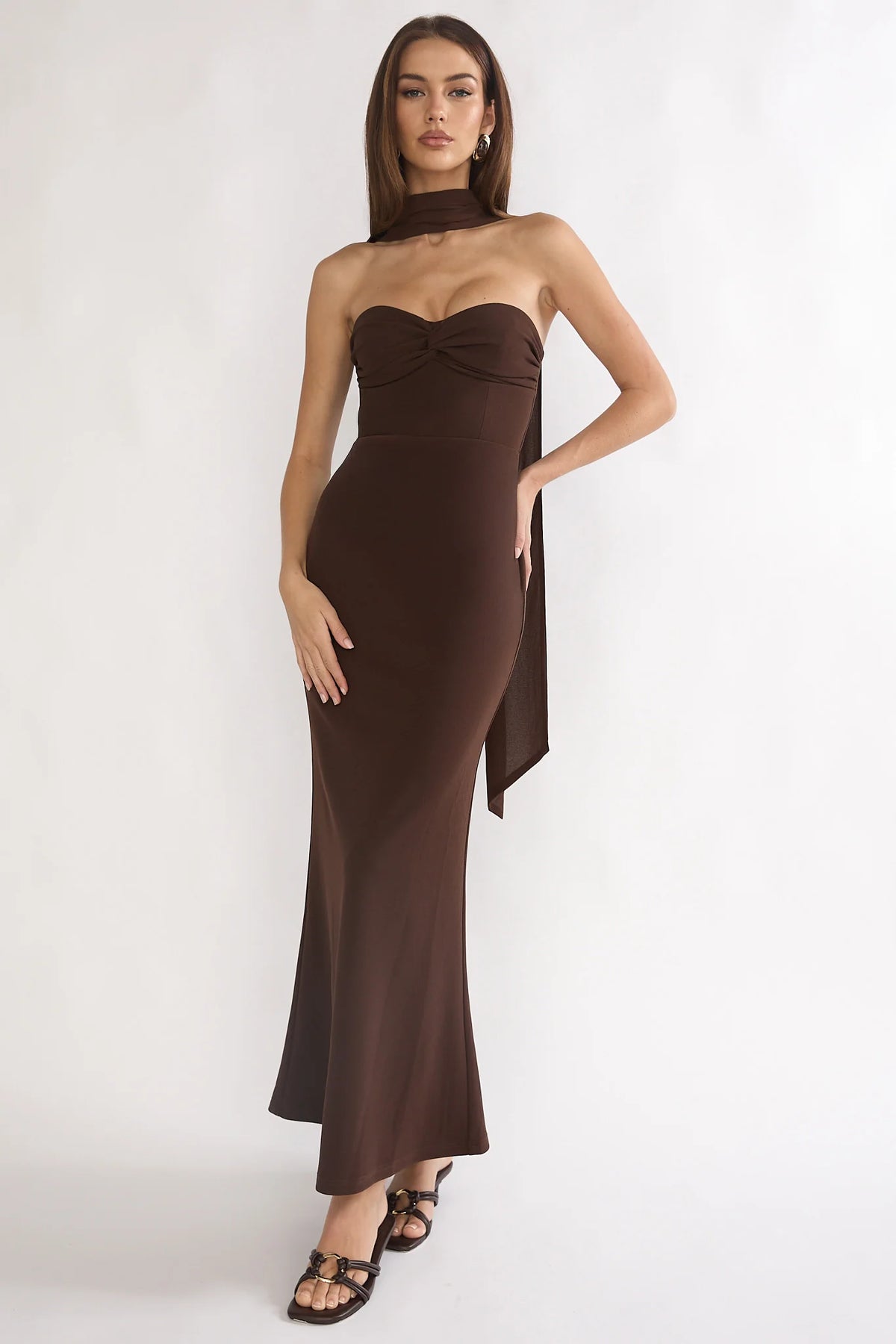 Of The Night Twist Bust Maxi Dress Chocolate