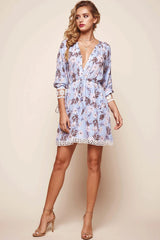 Monet Drawstring Kaftan Dress Steel Blue