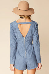 Lizzie Faux Suede Romper Blue