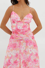 So Blessed Ruched Waist Maxi Dress Pink