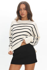 Fly High Drop Shoulder Knit Sweater Stripe Beige