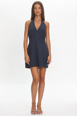 Elisabet Halter Neck Mini Dress Pinstripe Navy