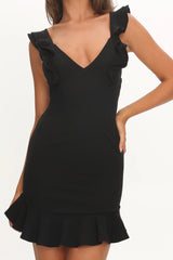 Moonlit Night Ruffle Strap Cut-Out Back Dress Black