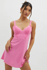 Day Dreamer Pintuck Pleat Mini Dress Hot Pink