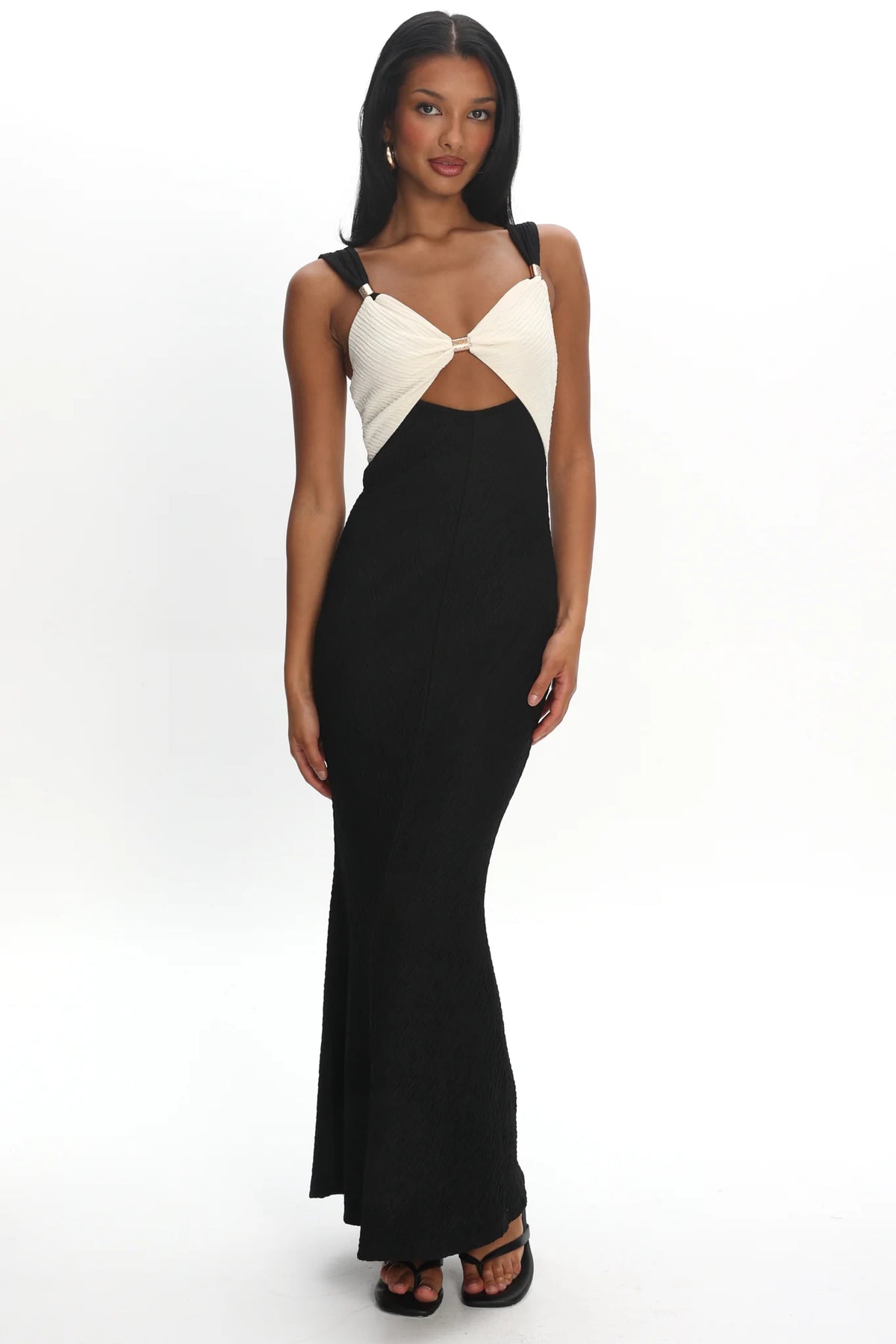 Freyja Contrast Maxi Dress Oyster/Black