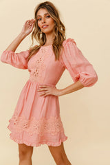 Sunday Morning Applique Embellished Open Back Dress Rose