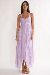 Spirit Frill Trim Halterneck Maxi Dress Purple