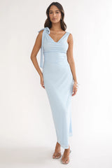 Cavelle Tie Shoulder Mesh Maxi Dress Blue