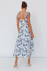 Sweet Pea Tied Bust Midi Dress Flower Blue