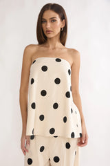Loraya Strapless Split Back Top Polka Dot Beige/Black