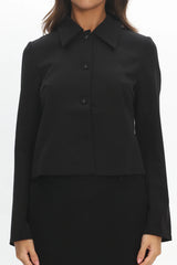 Marsha Button Front Crop Jacket Black