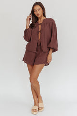 Salty Sea Tie Front Blouse Top Chocolate