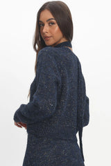 She's Good Button-Up Knit Top Navy