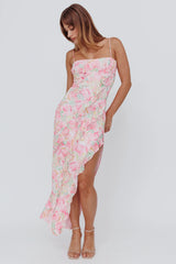 Catriona Split Ruffle Midi Dress Floral Yellow
