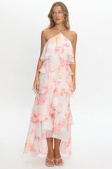 Darylyn Tiered Ruffle Maxi Dress Floral Pink