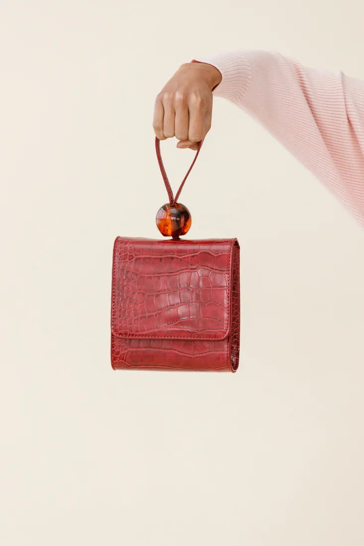 Audrey Wrist Strap Bead Purse Wine