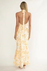 Cipriana Frill Trim Halter Maxi Dress Floral Yellow
