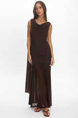 Rosellea Draped Shoulder Maxi Dress Chocolate